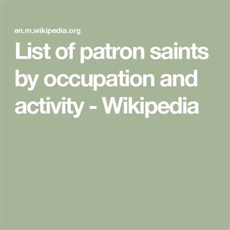 List of patron saints by occupation and activity .